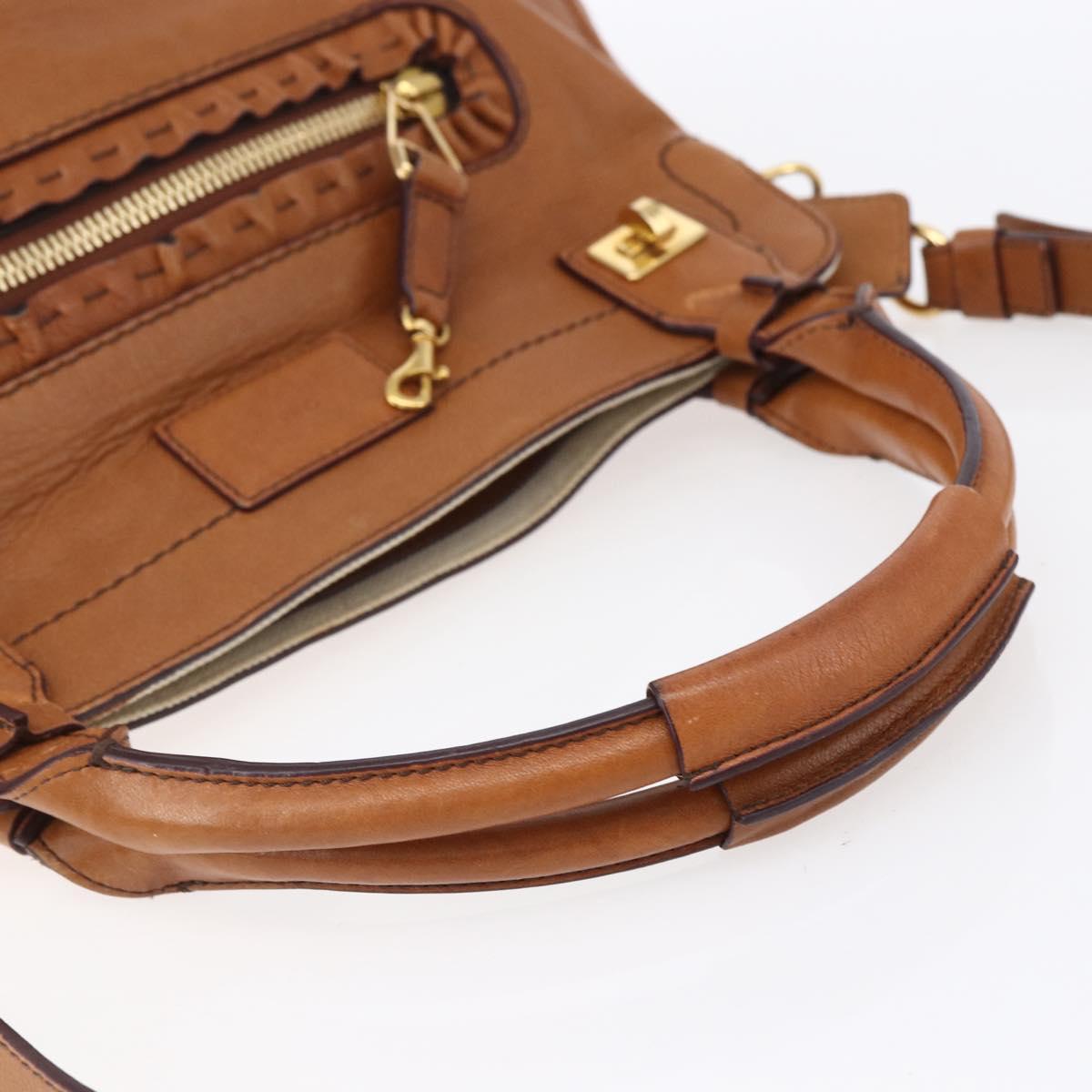 Chloe Margaret Hand Bag Leather 2way Brown Gold Auth BA8432