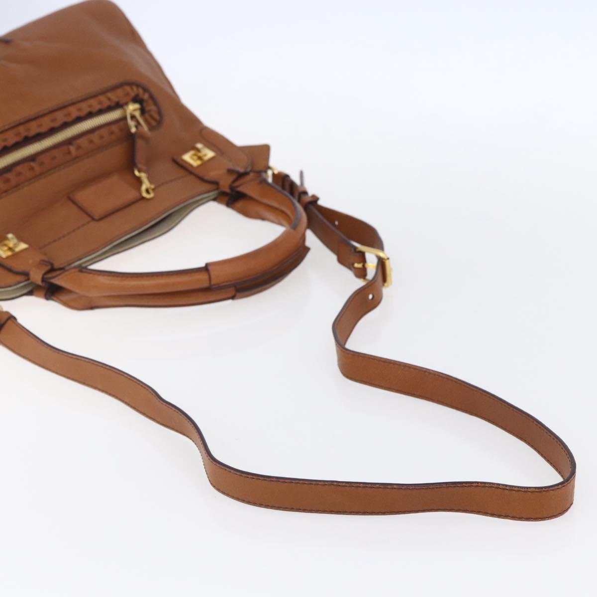 Chloe Margaret Hand Bag Leather 2way Brown Gold Auth BA8432