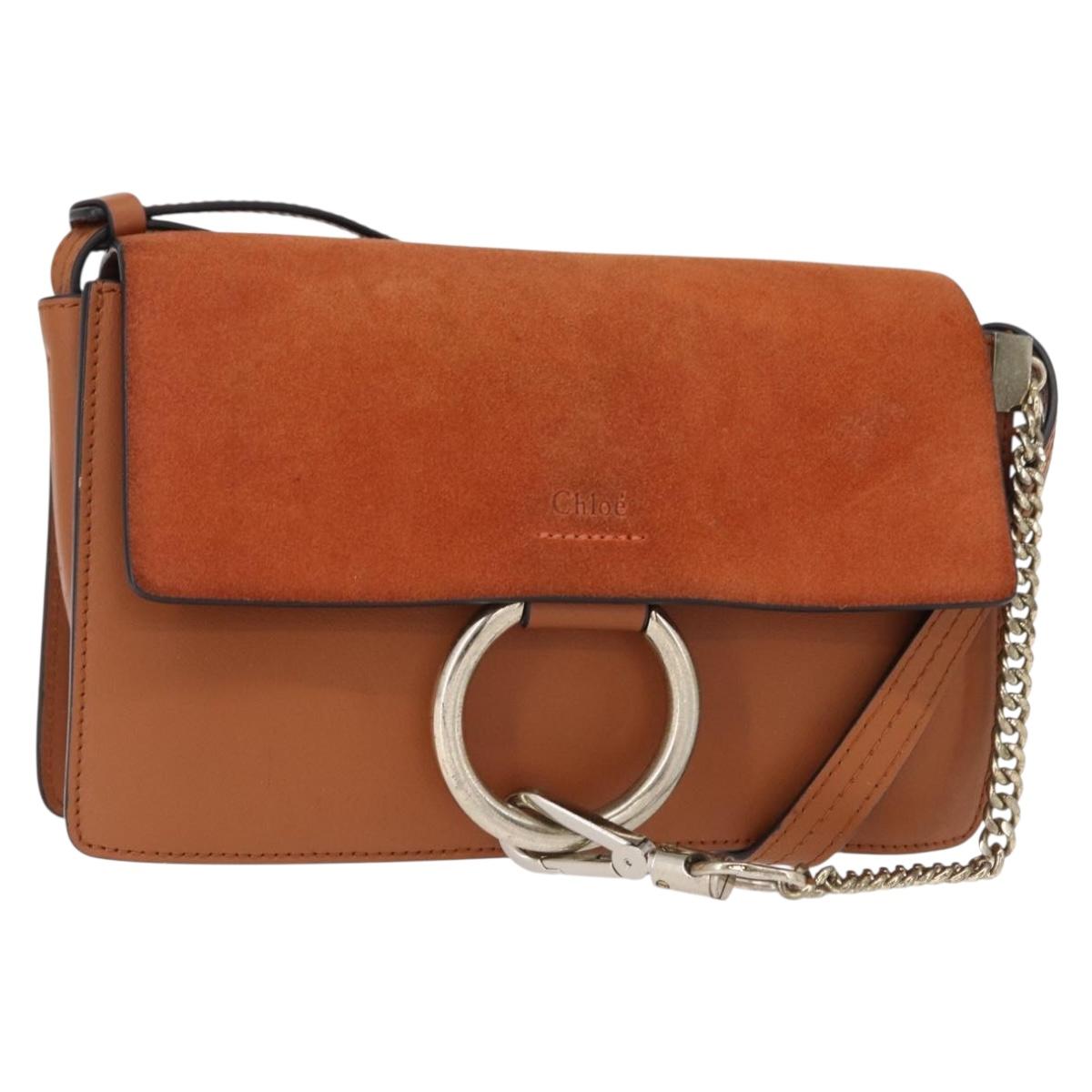 Chloe Fay Shoulder Bag Suede Leather Brown Gold Auth BA8434