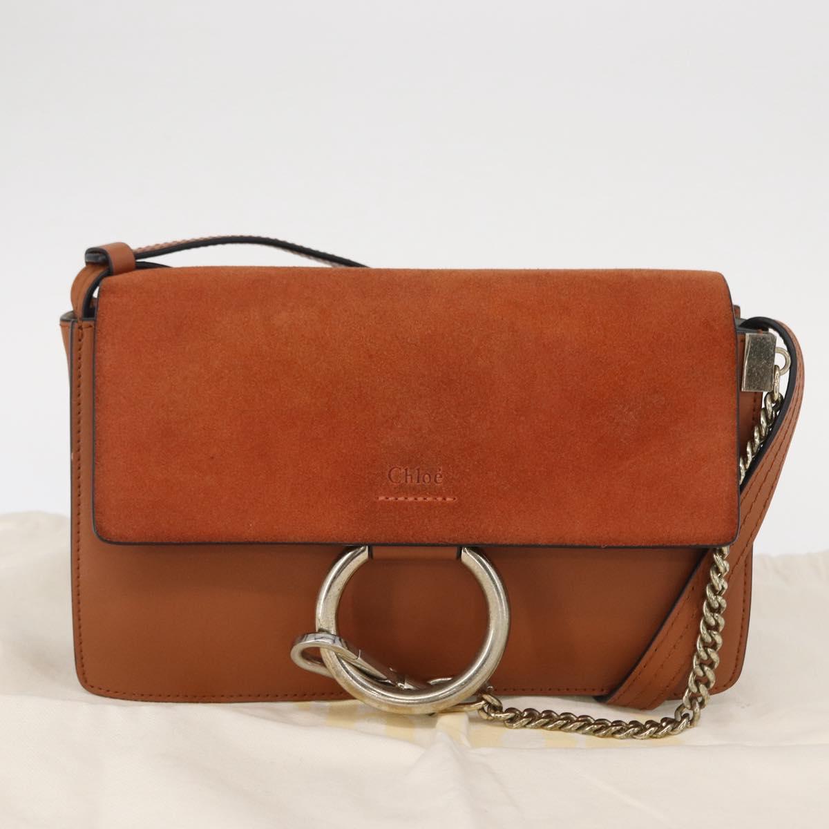 Chloe Fay Shoulder Bag Suede Leather Brown Gold Auth BA8434