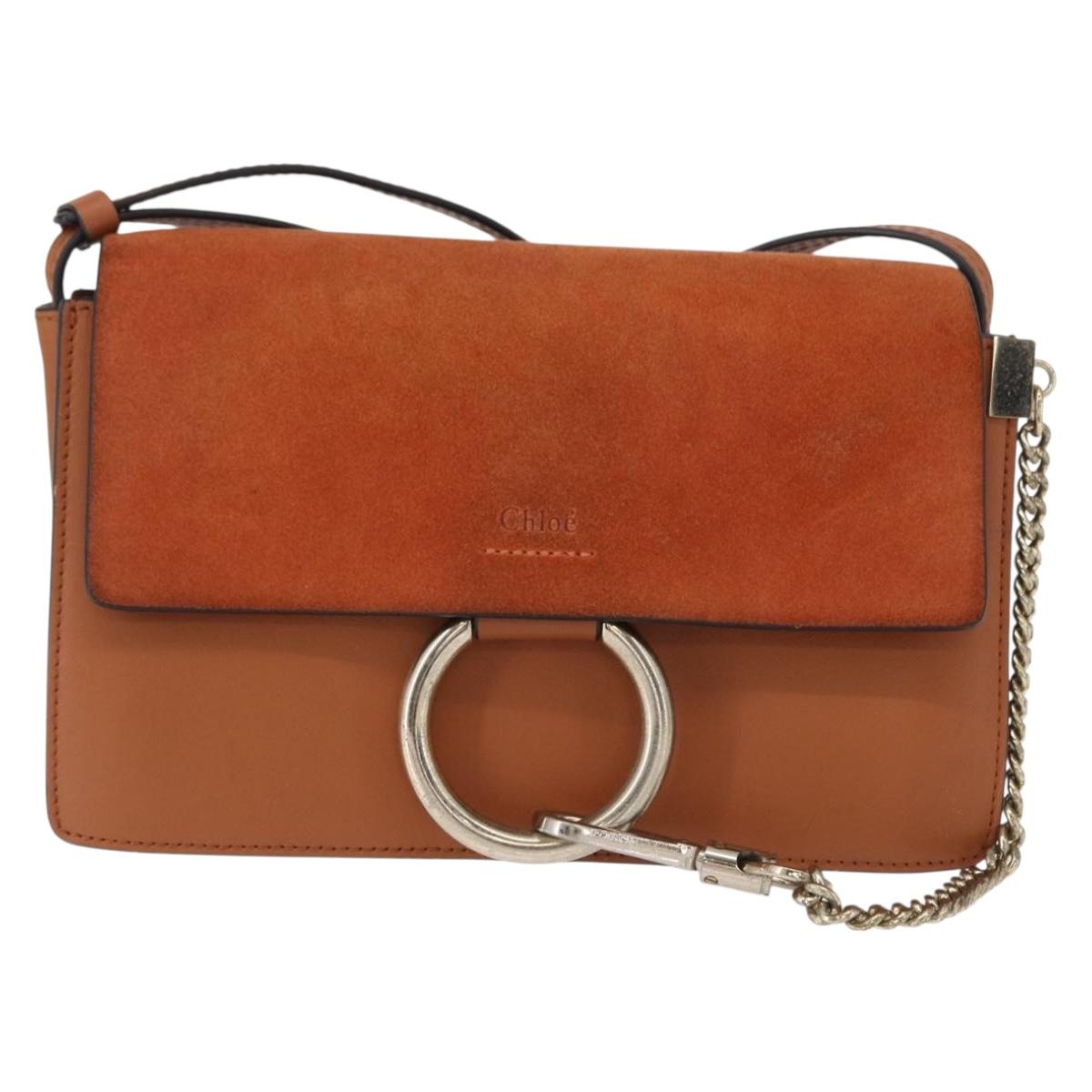 Chloe Fay Shoulder Bag Suede Leather Brown Gold Auth BA8434