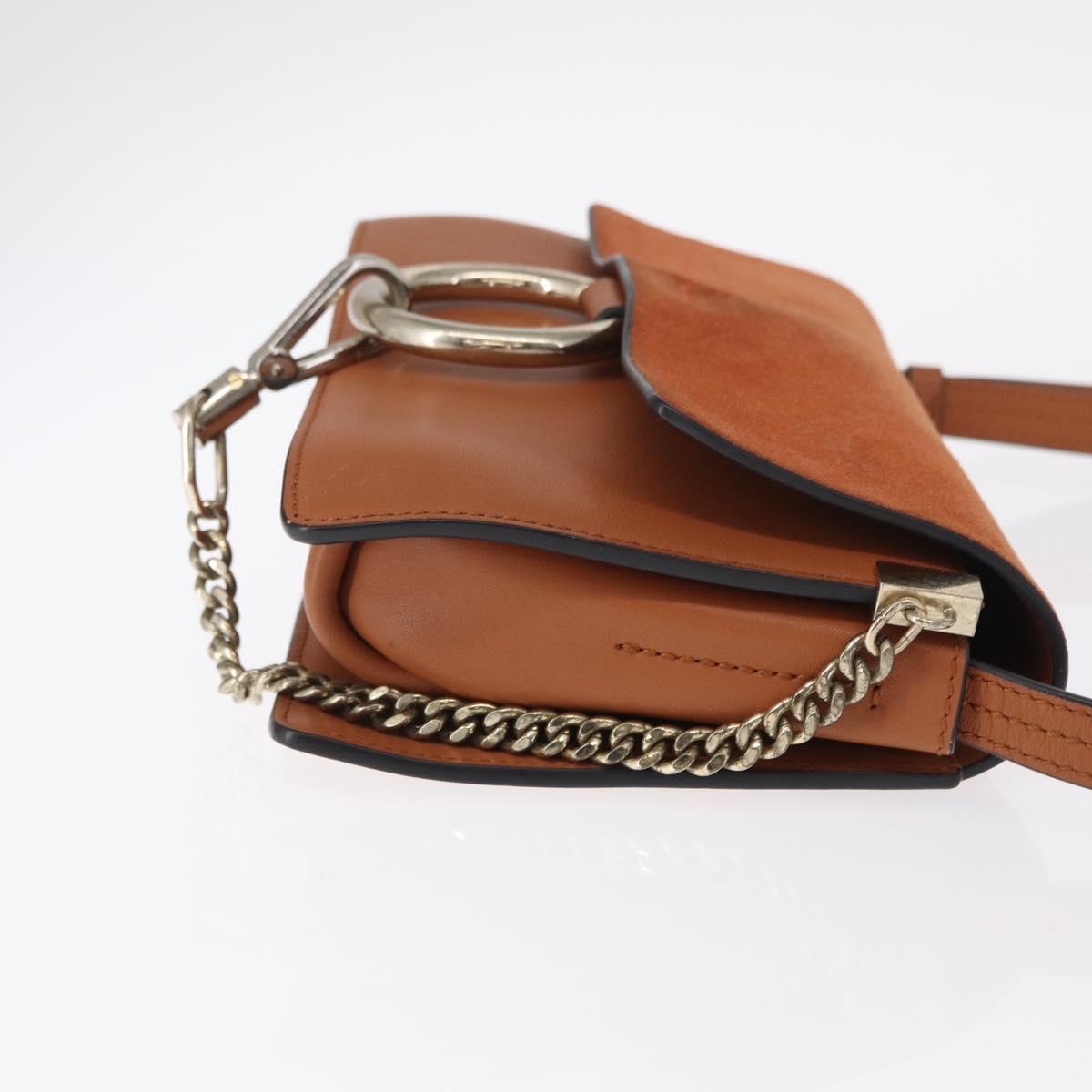 Chloe Fay Shoulder Bag Suede Leather Brown Gold Auth BA8434