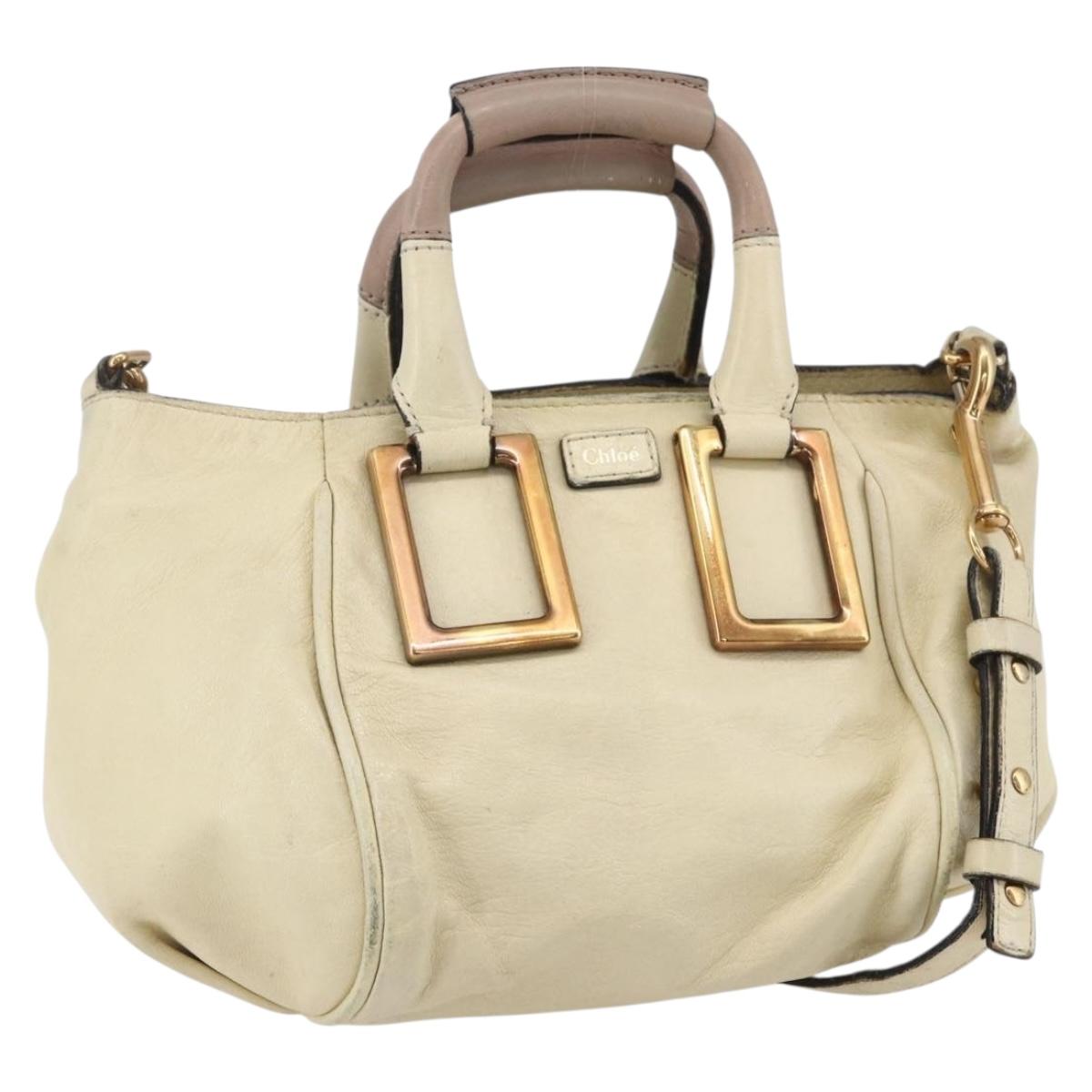 Chloe Etel Hand Bag Leather 2way White Gold Auth BA8435