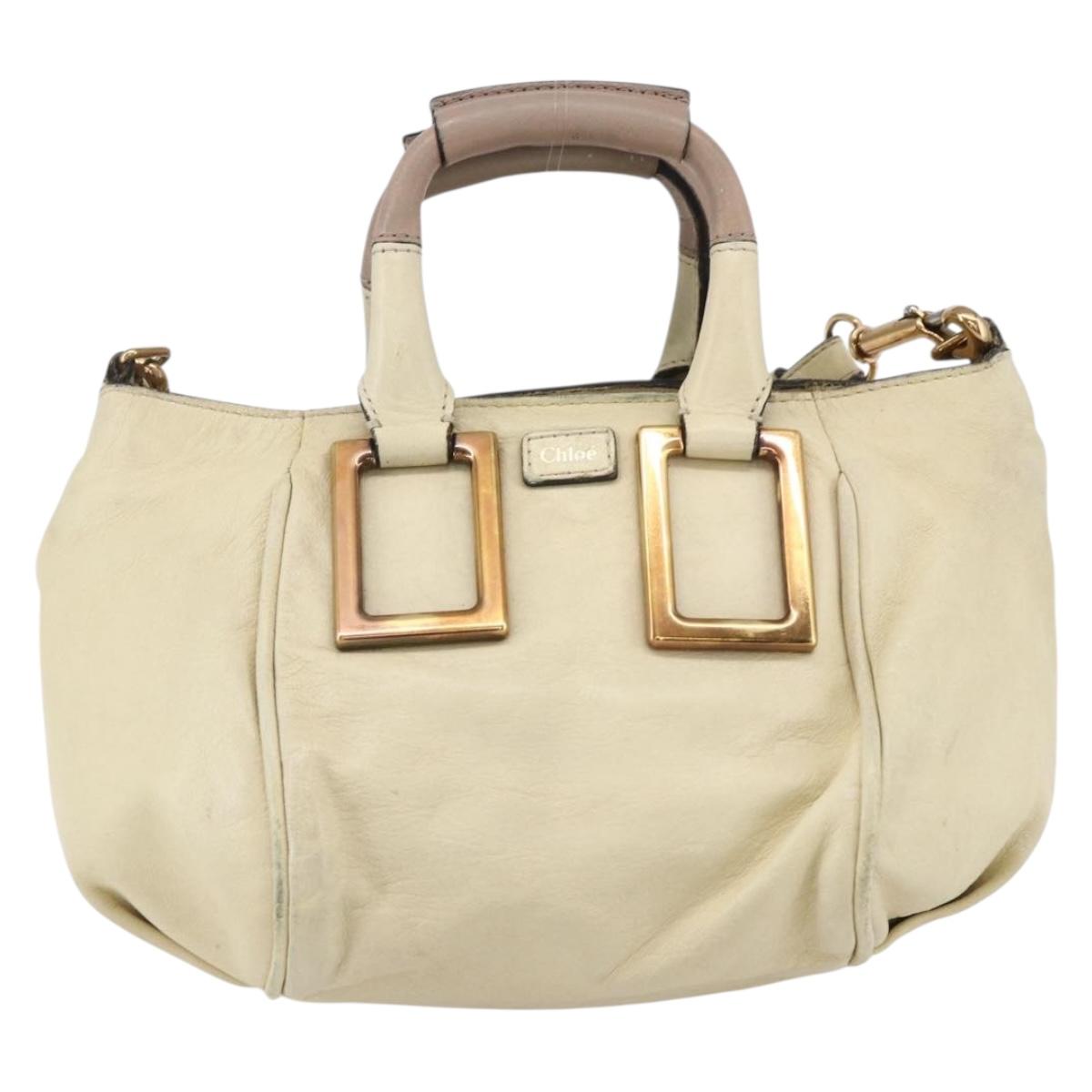 Chloe Etel Hand Bag Leather 2way White Gold Auth BA8435