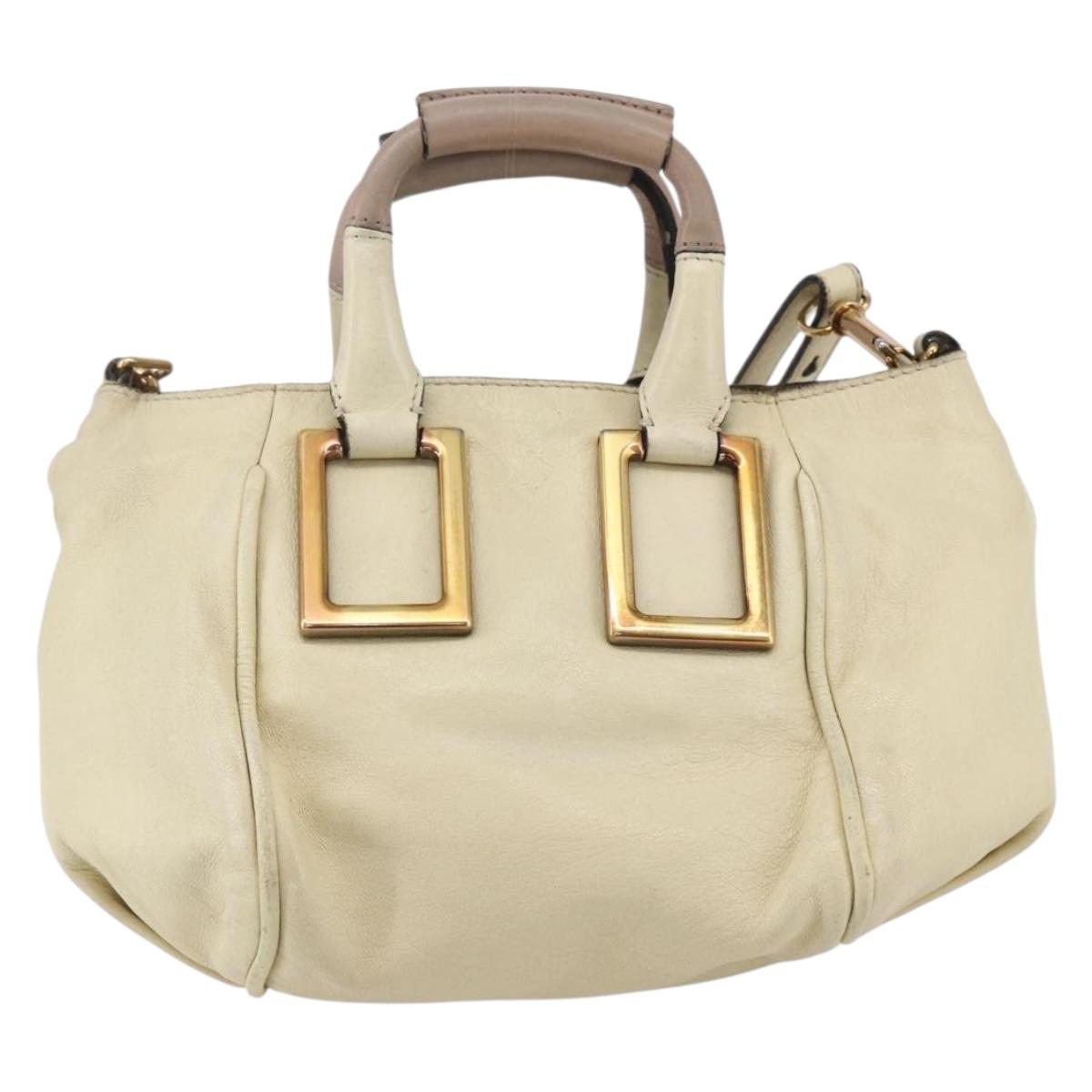Chloe Etel Hand Bag Leather 2way White Gold Auth BA8435