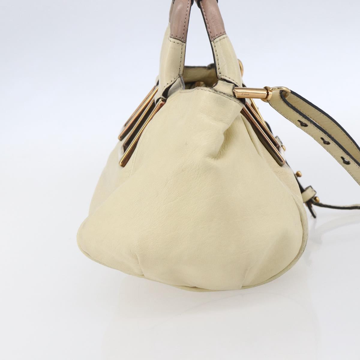 Chloe Etel Hand Bag Leather 2way White Gold Auth BA8435