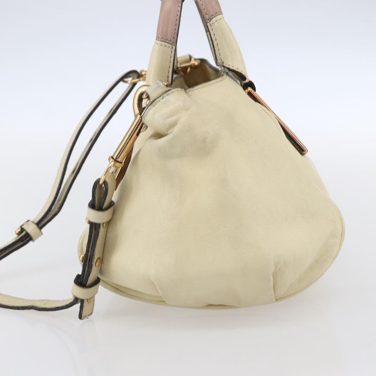 Chloe Etel Hand Bag Leather 2way White Gold Auth BA8435