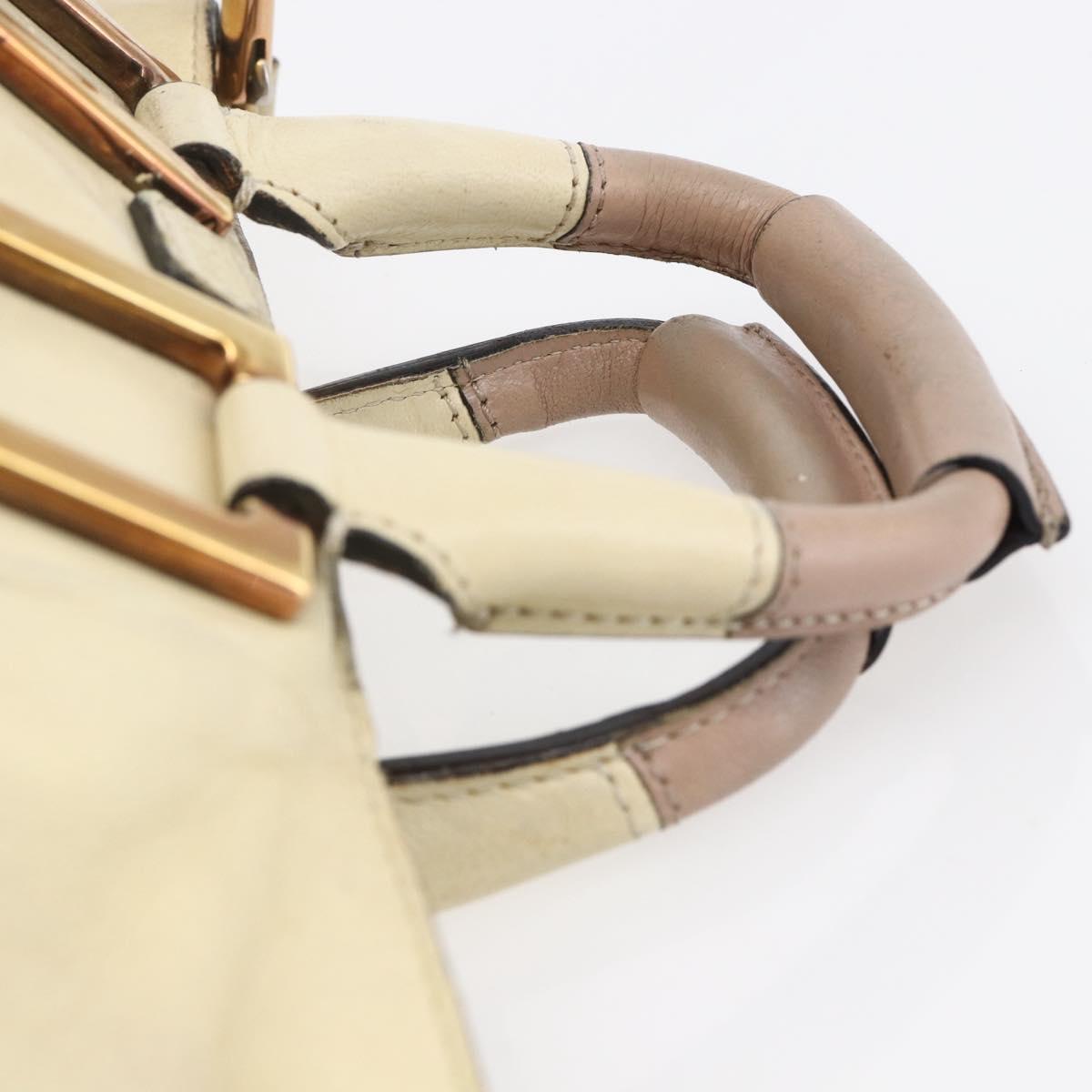 Chloe Etel Hand Bag Leather 2way White Gold Auth BA8435