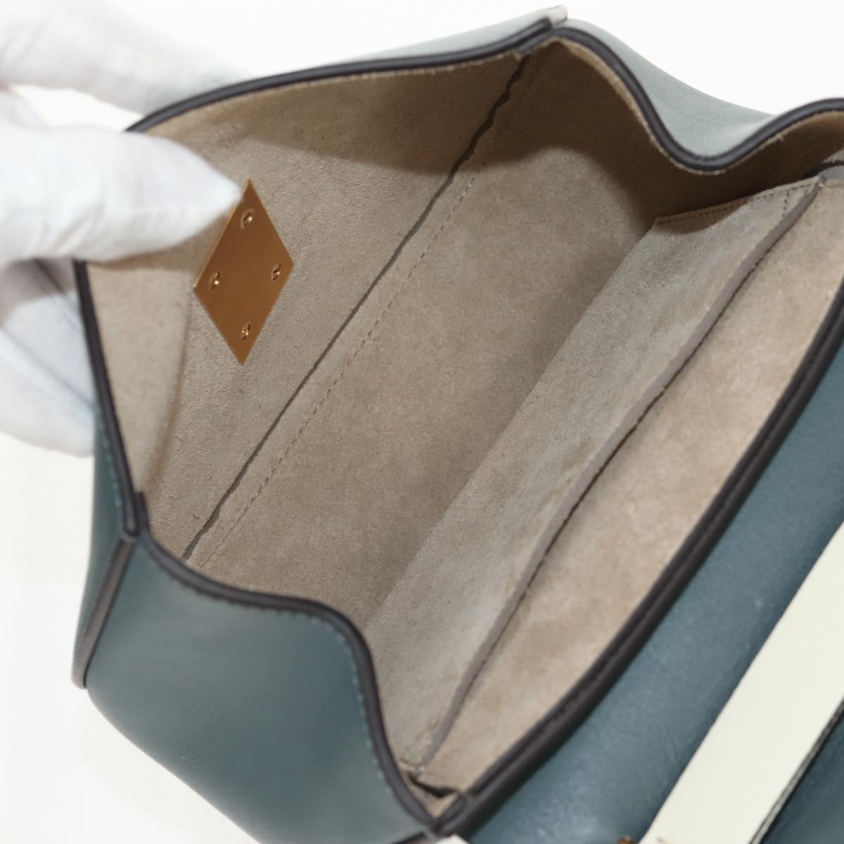 Chloe Chain Drew Shoulder Bag Leather Blue Gold Auth BA8436V