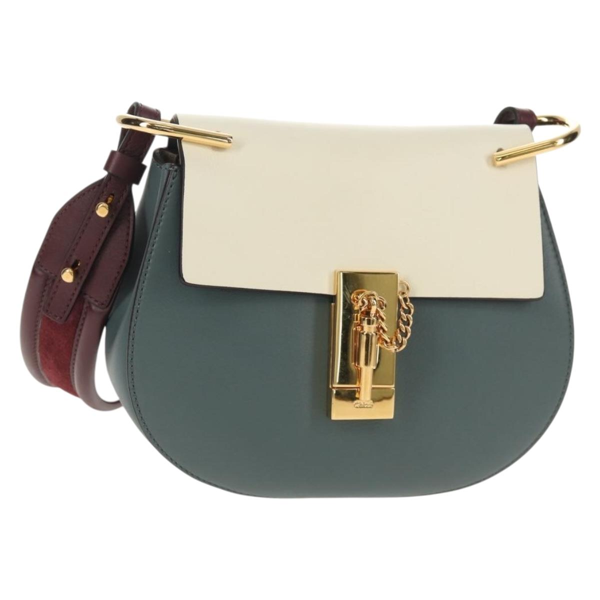 Chloe Chain Drew Shoulder Bag Leather Blue Gold Auth BA8436V