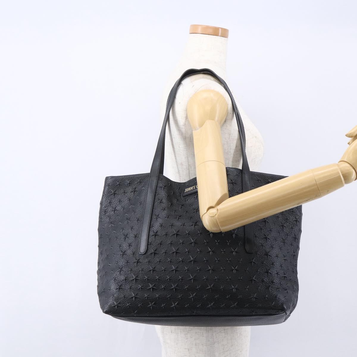 Jimmy Choo Studs Tote Bag Leather Black Gold Auth BA8437