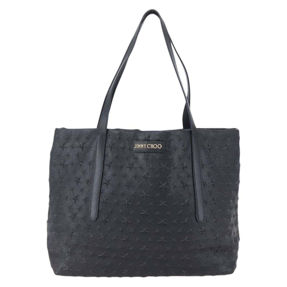 Jimmy Choo Studs Tote Bag Leather Black Gold Auth BA8437