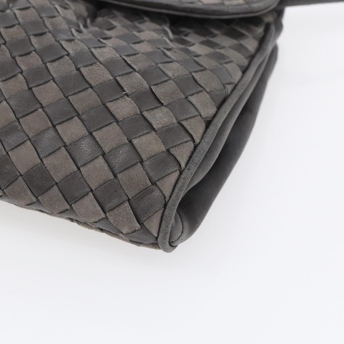 BALLY Shoulder Bag Leather Gray Gold Auth BA8439