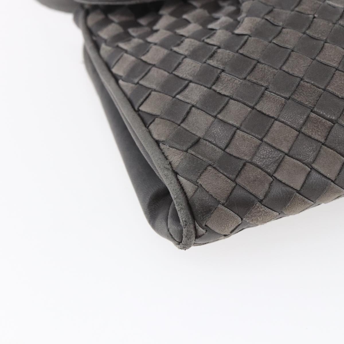 BALLY Shoulder Bag Leather Gray Gold Auth BA8439