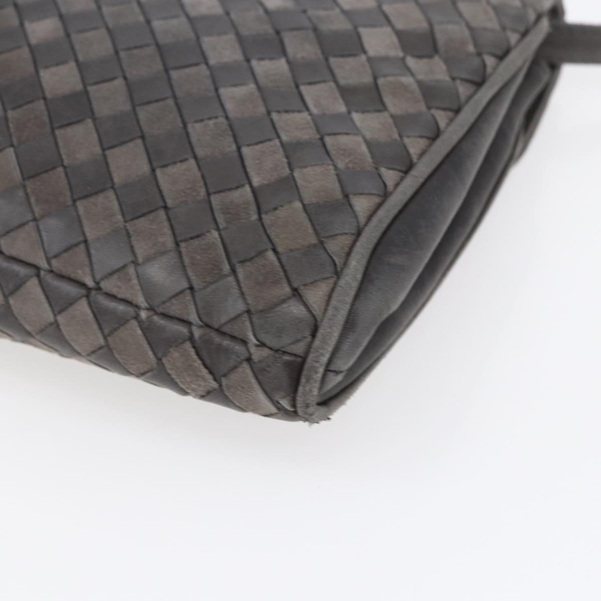 BALLY Shoulder Bag Leather Gray Gold Auth BA8439