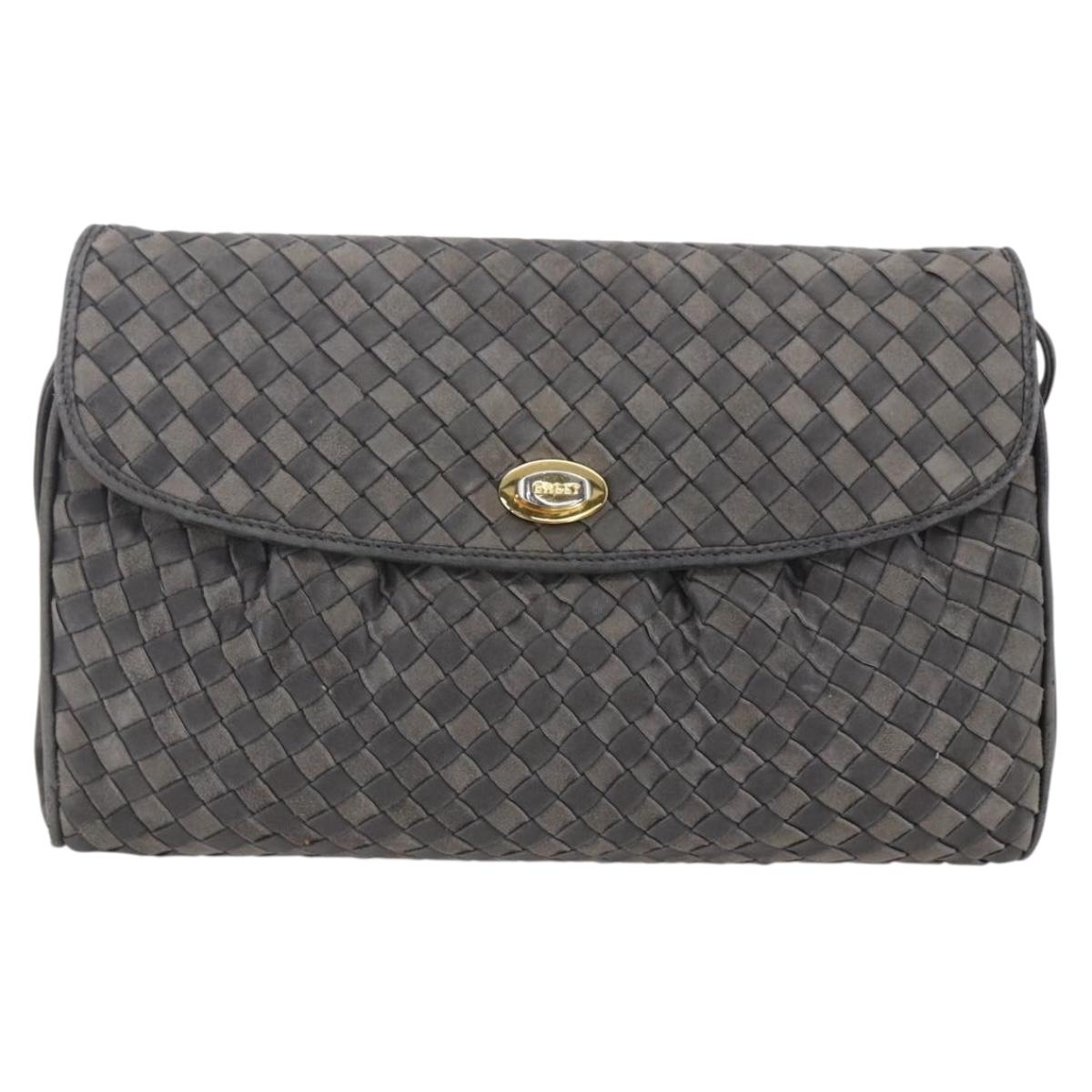 BALLY Shoulder Bag Leather Gray Gold Auth BA8439