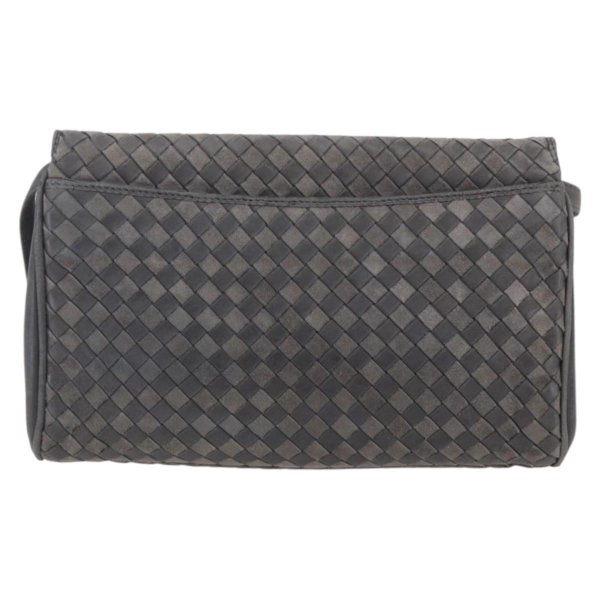 BALLY Shoulder Bag Leather Gray Gold Auth BA8439