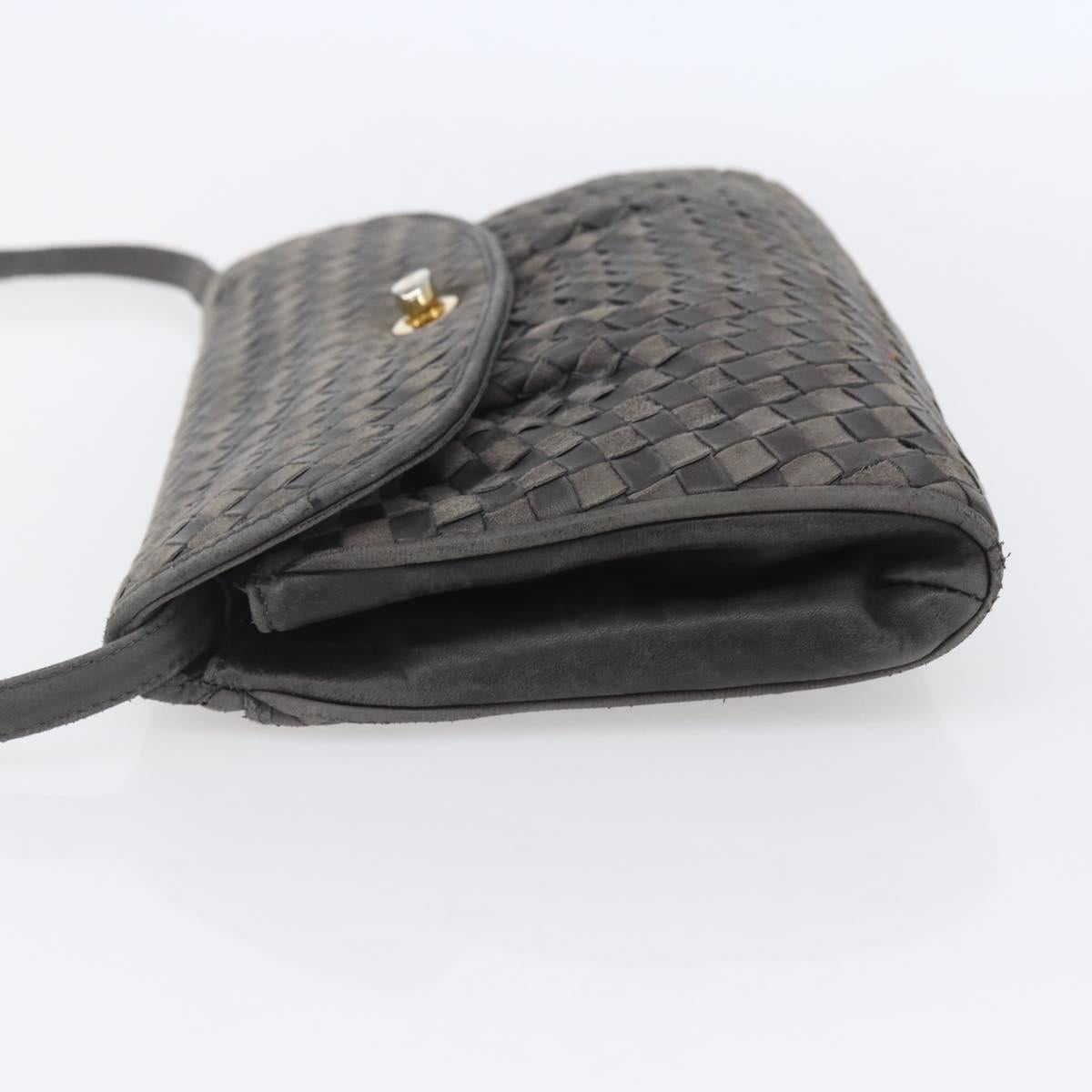 BALLY Shoulder Bag Leather Gray Gold Auth BA8439