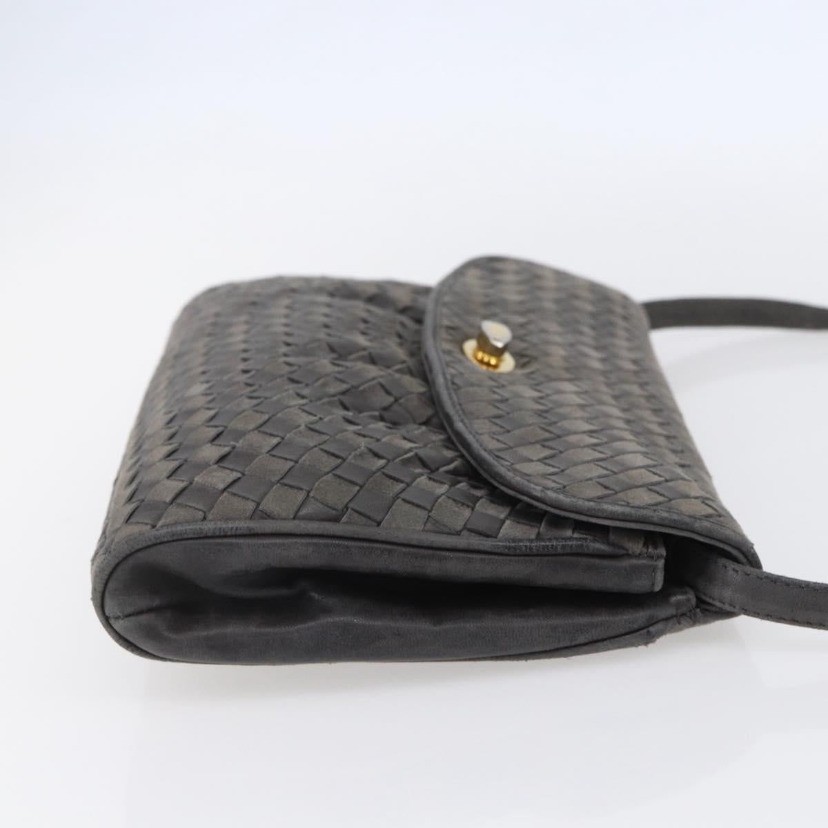 BALLY Shoulder Bag Leather Gray Gold Auth BA8439