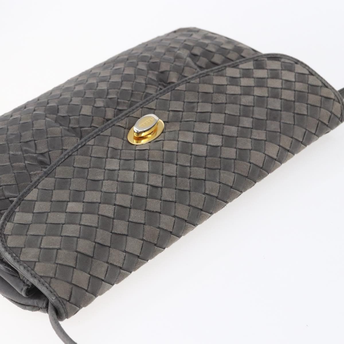 BALLY Shoulder Bag Leather Gray Gold Auth BA8439