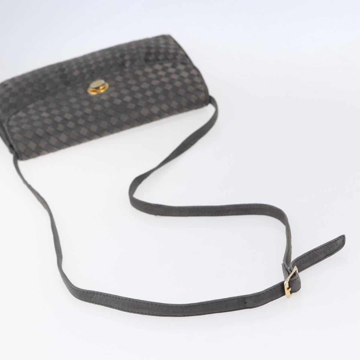 BALLY Shoulder Bag Leather Gray Gold Auth BA8439