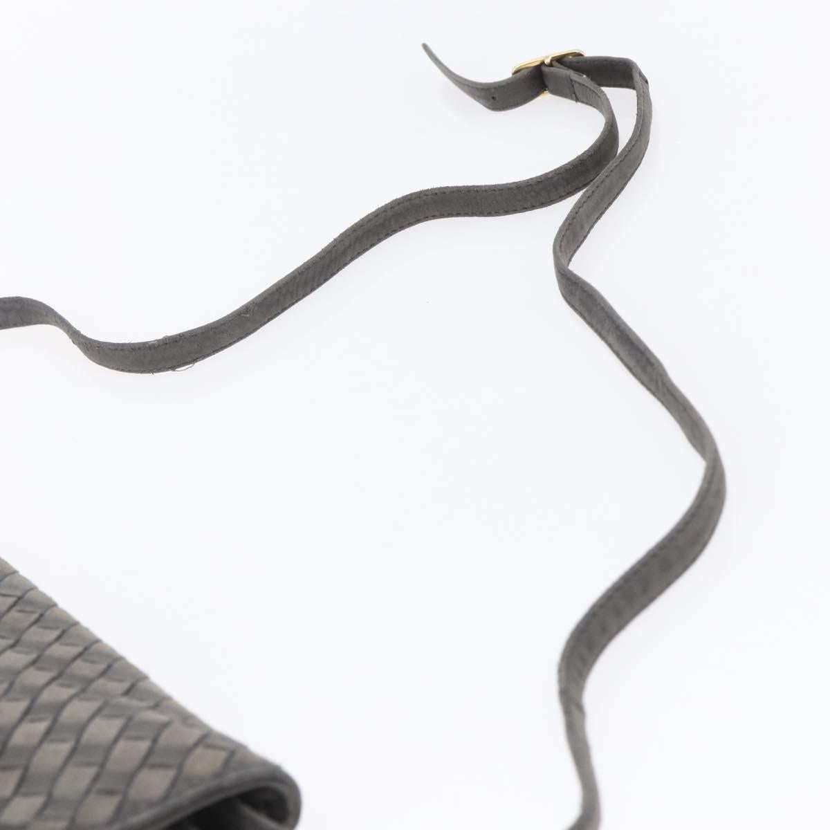 BALLY Shoulder Bag Leather Gray Gold Auth BA8439