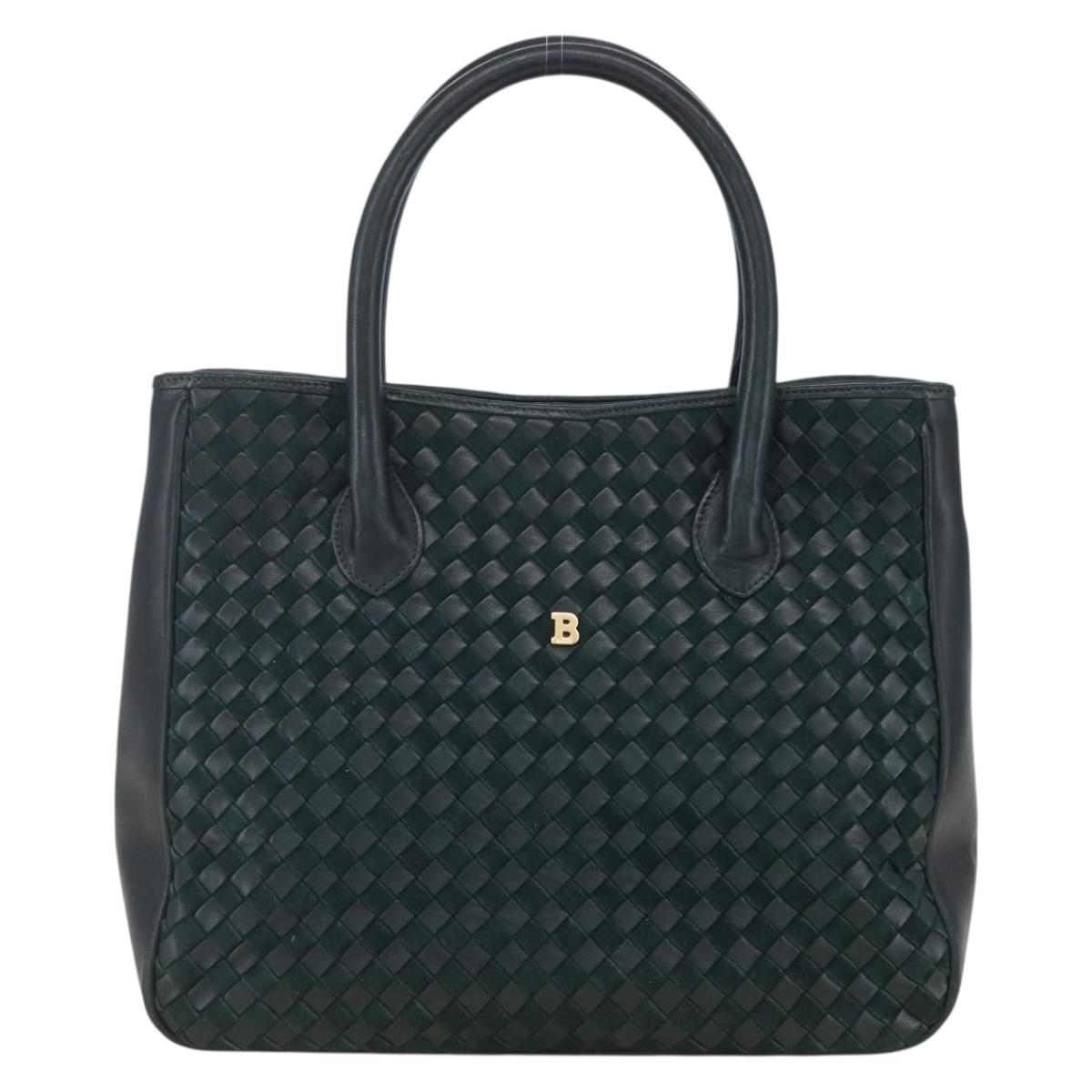 BALLY Hand Bag Leather Green Gold Auth BA8440