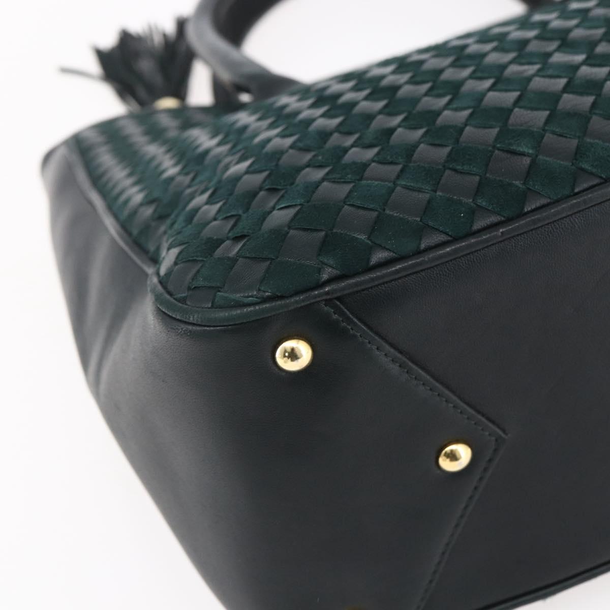 BALLY Hand Bag Leather Green Gold Auth BA8440