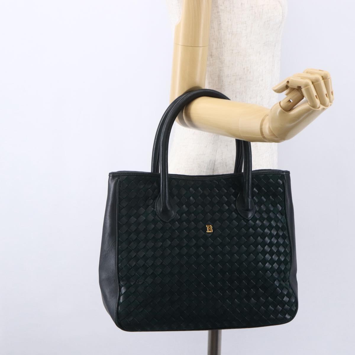 BALLY Hand Bag Leather Green Gold Auth BA8440