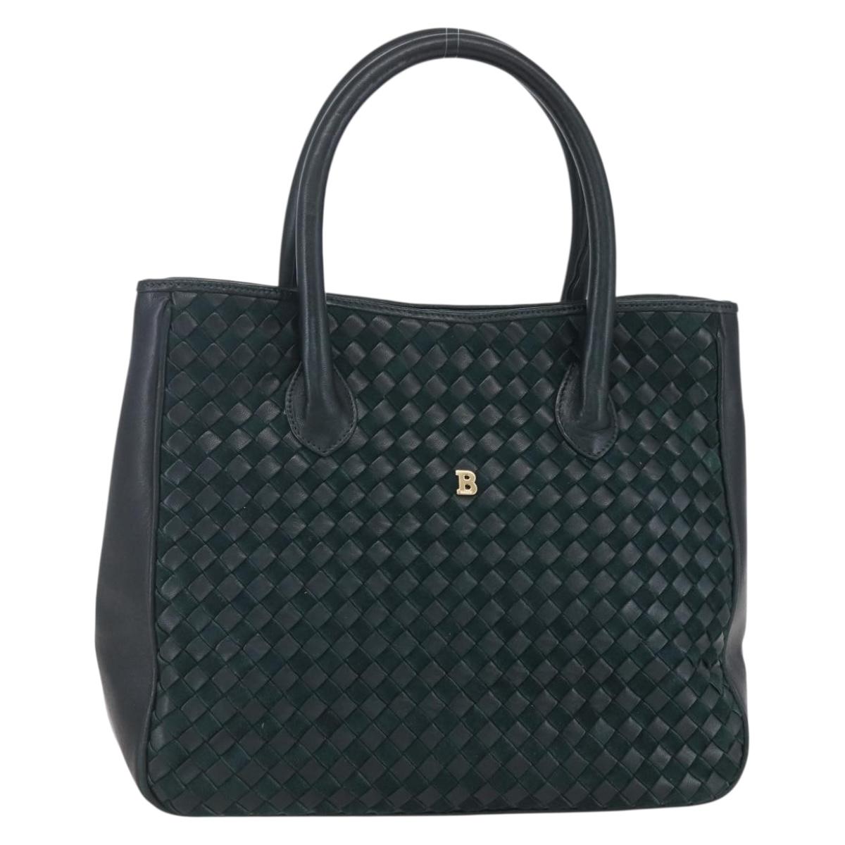 BALLY Hand Bag Leather Green Gold Auth BA8440