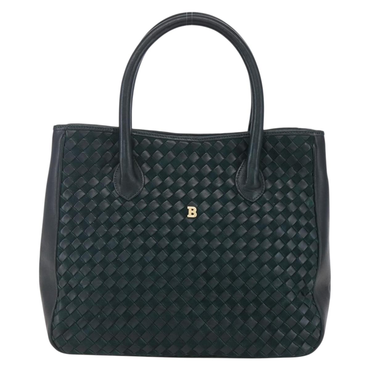 BALLY Hand Bag Leather Green Gold Auth BA8440