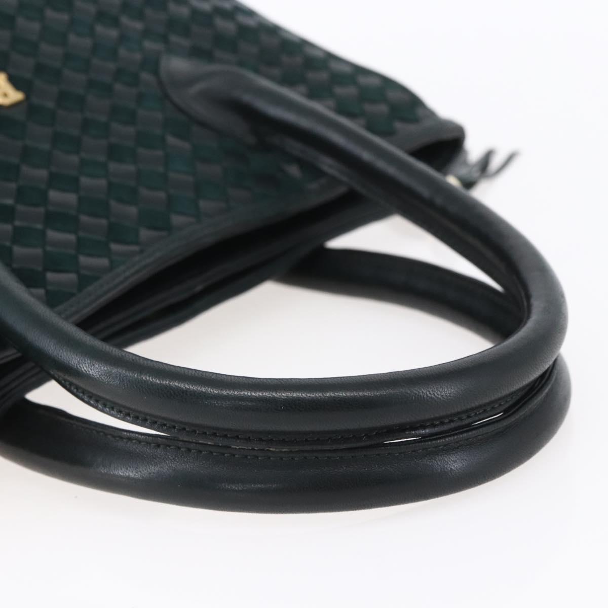 BALLY Hand Bag Leather Green Gold Auth BA8440