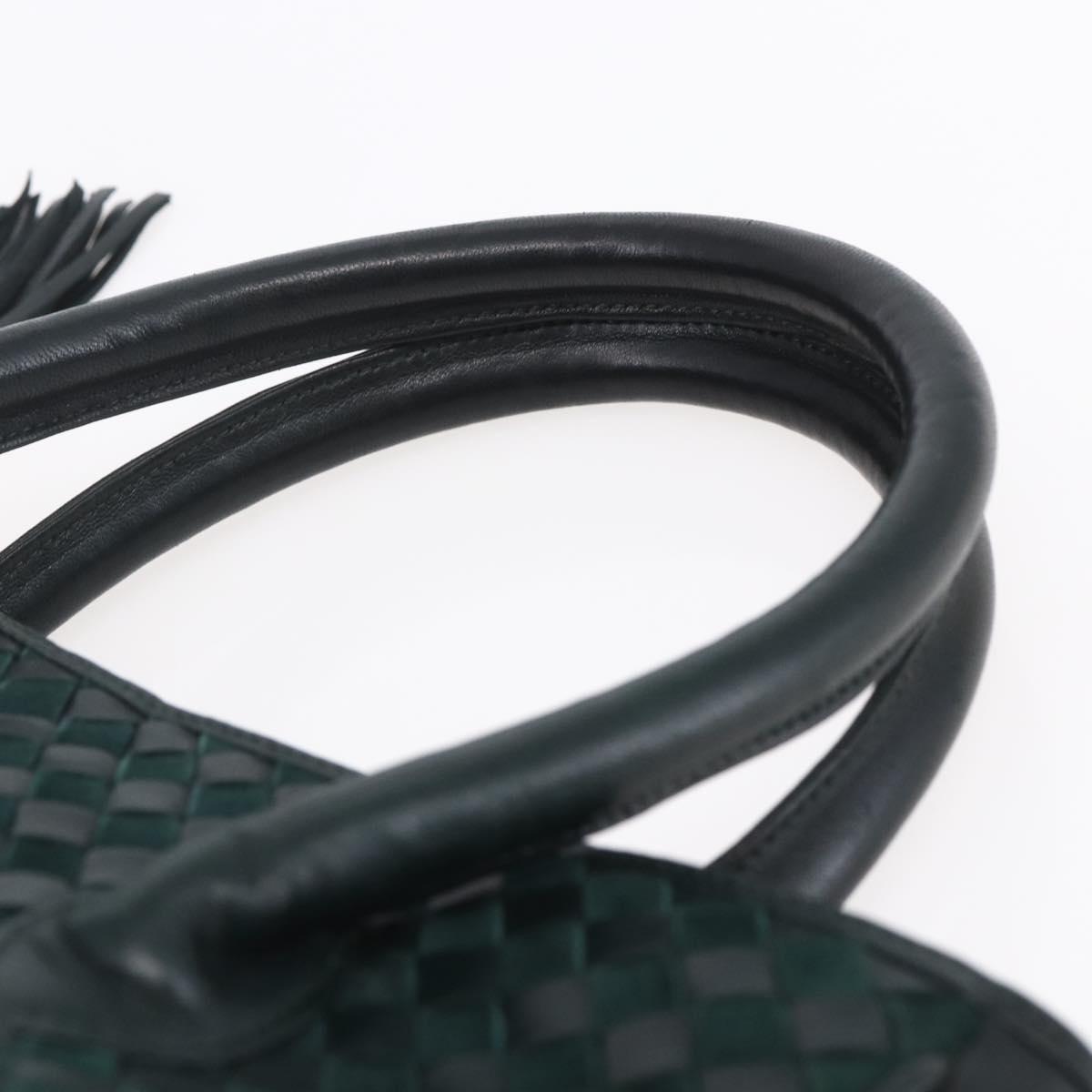 BALLY Hand Bag Leather Green Gold Auth BA8440