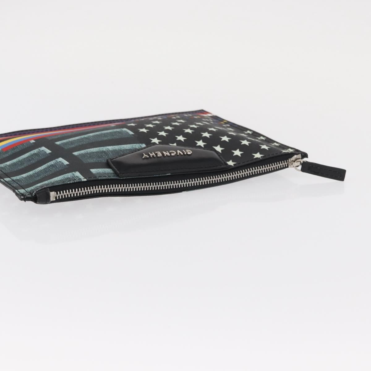 GIVENCHY Clutch Bag Leather Black Silver Auth BA8441