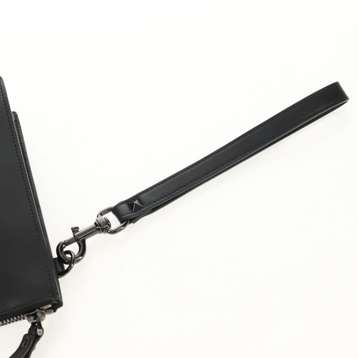 VALENTINO Clutch Bag Leather Black Silver Auth BA8442V