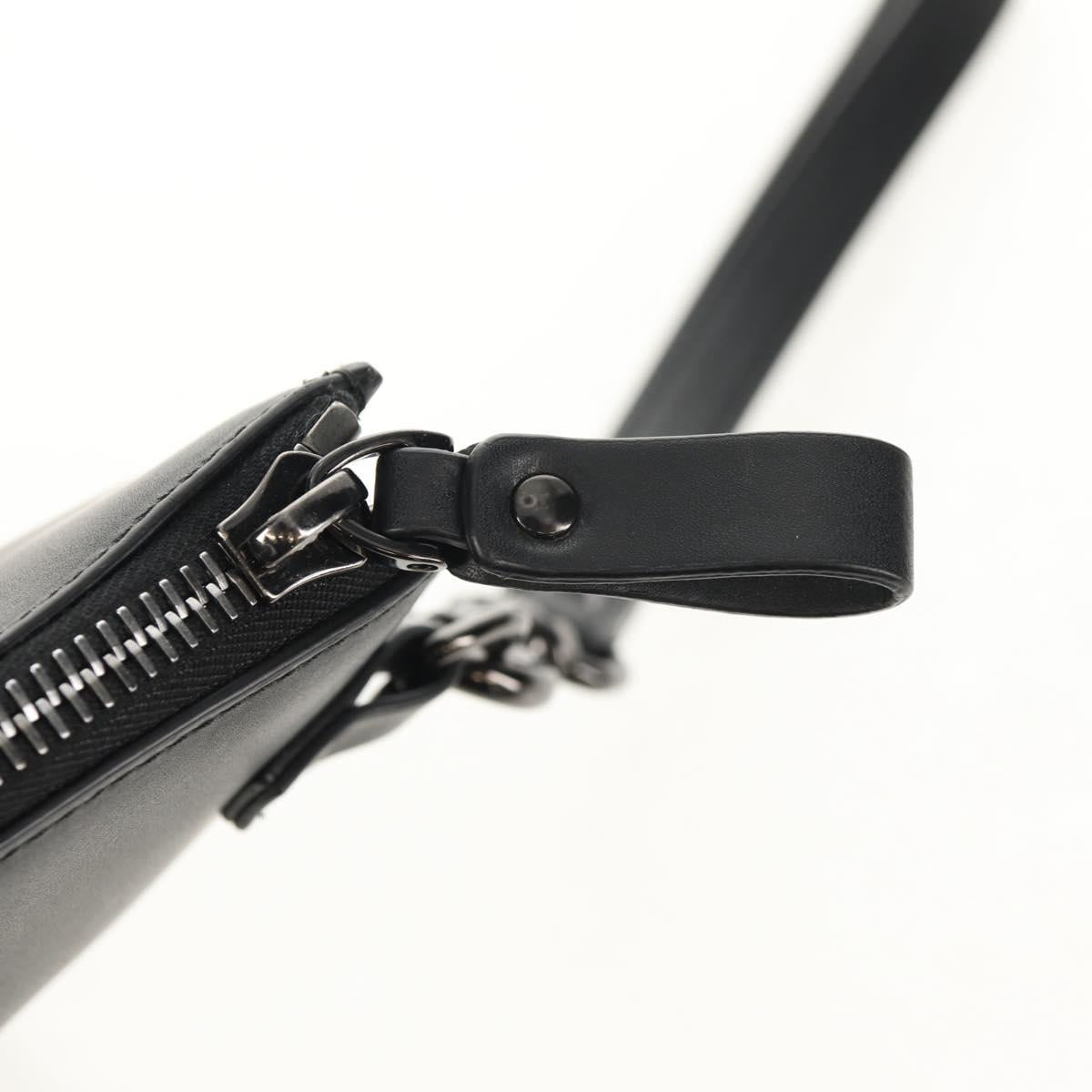 VALENTINO Clutch Bag Leather Black Silver Auth BA8442V