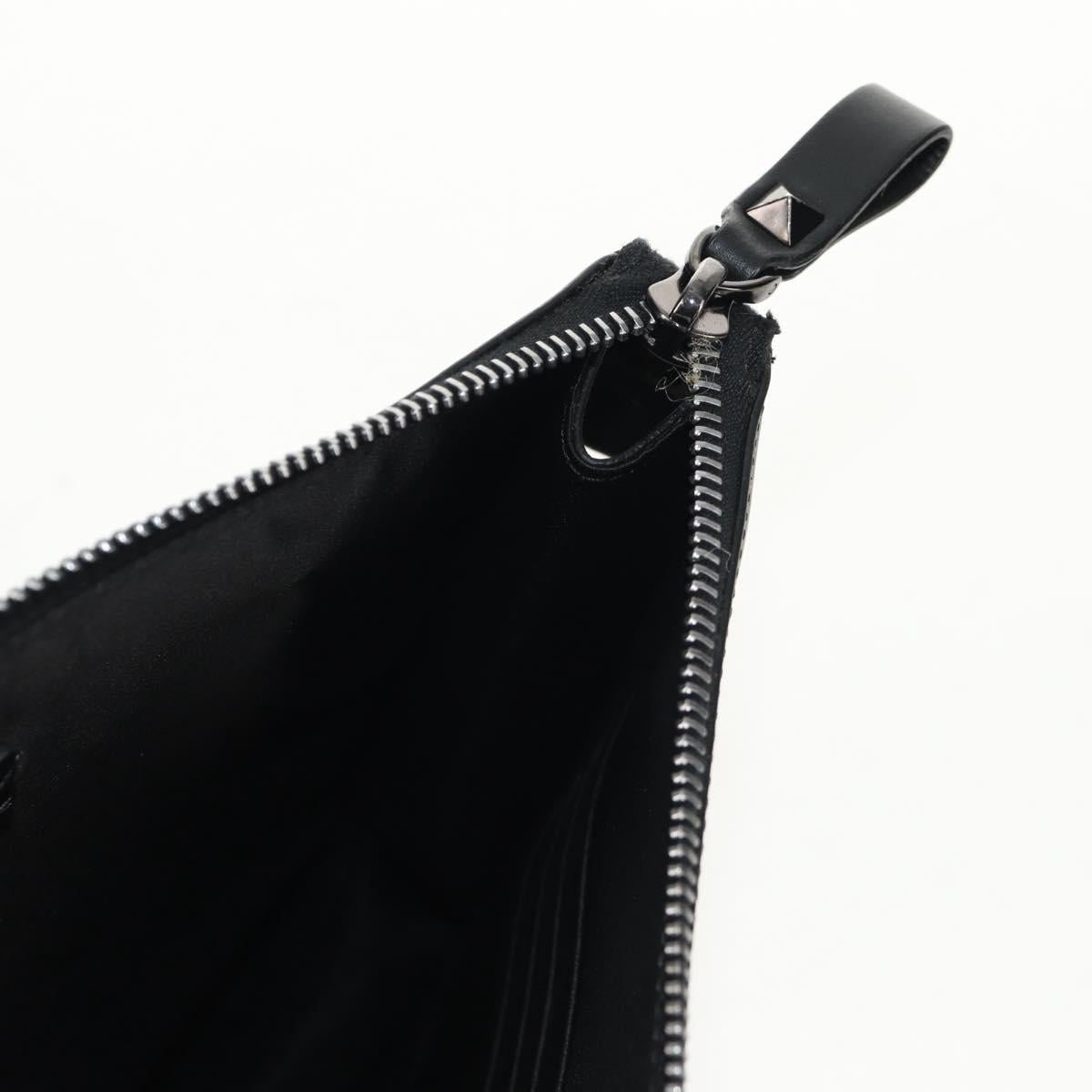 VALENTINO Clutch Bag Leather Black Silver Auth BA8442V