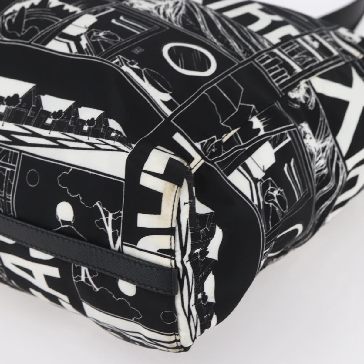 PRADA Tote Bag Nylon White Black Silver Auth BA8444