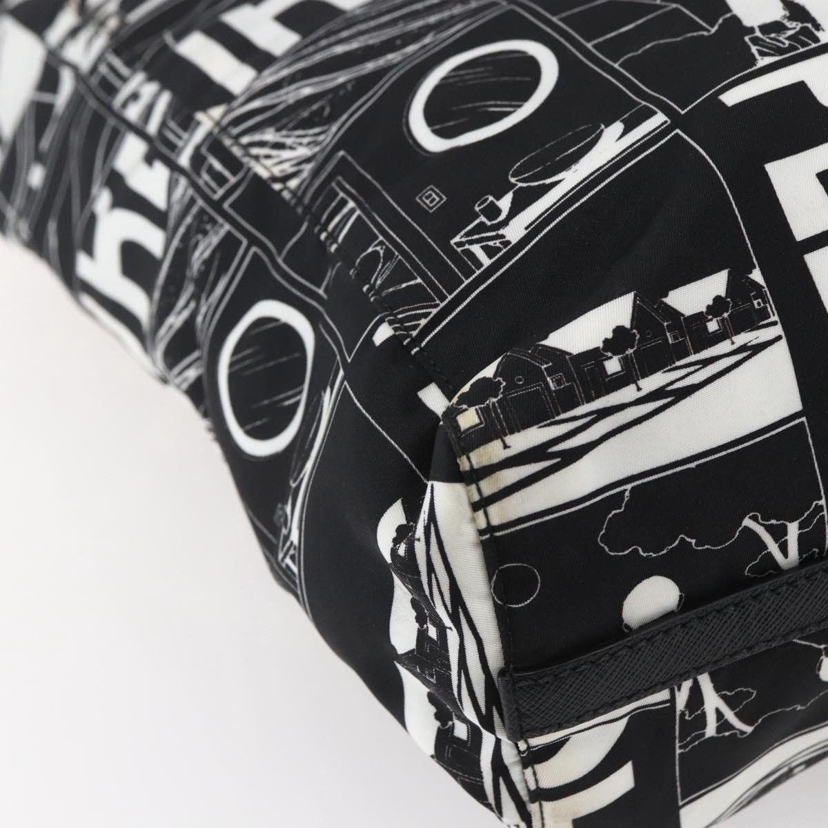 PRADA Tote Bag Nylon White Black Silver Auth BA8444