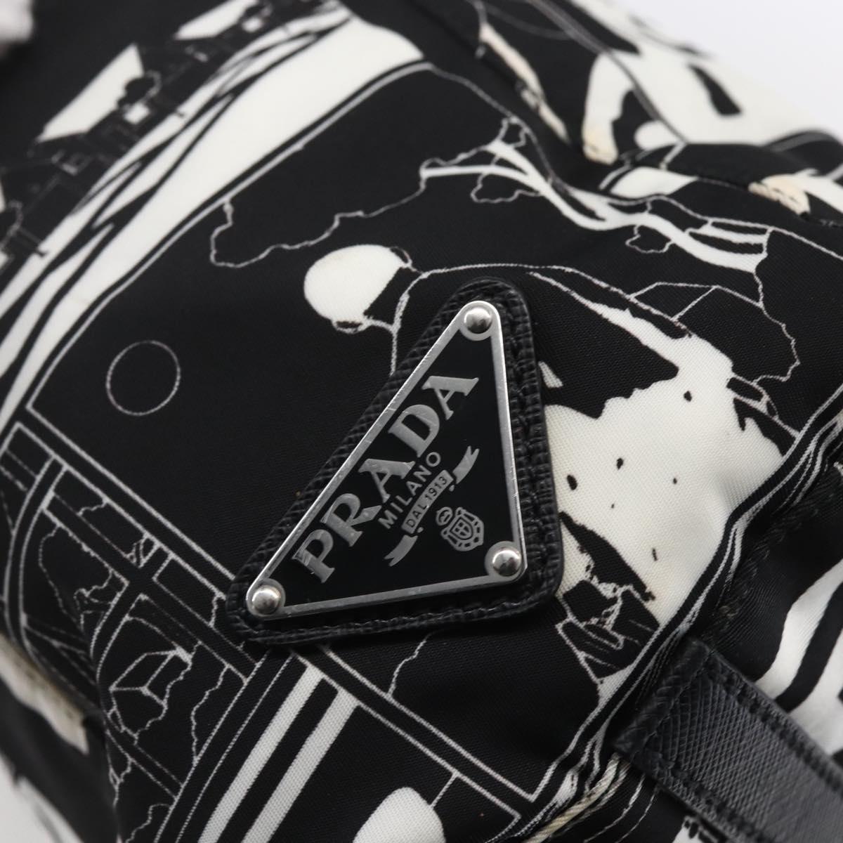 PRADA Tote Bag Nylon White Black Silver Auth BA8444