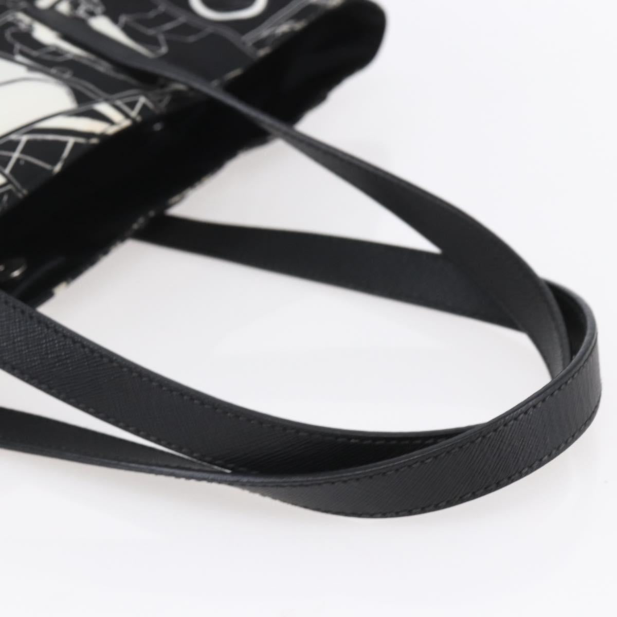 PRADA Tote Bag Nylon White Black Silver Auth BA8444