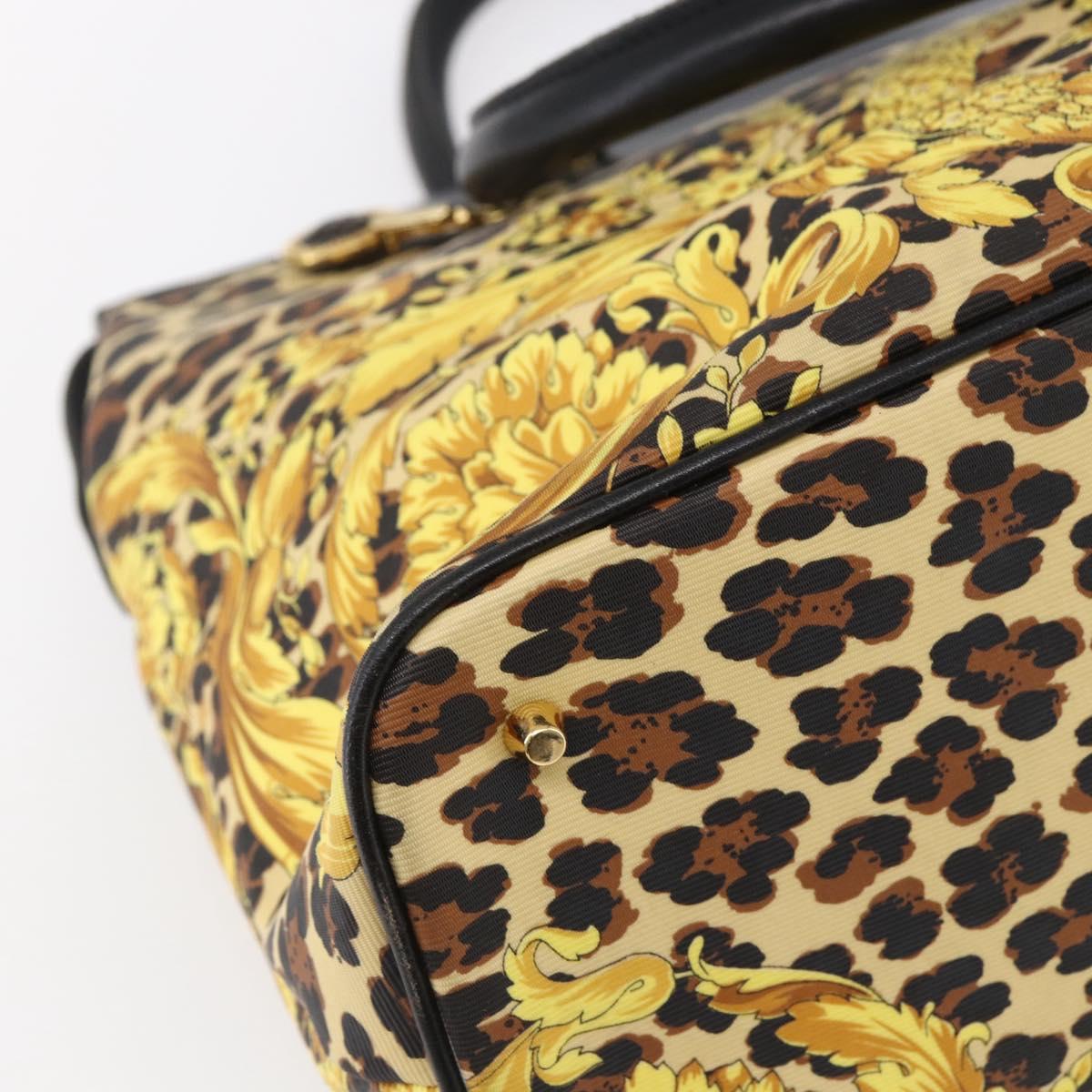 Gianni Versace Hand Bag Leather Yellow Black Auth BA8446