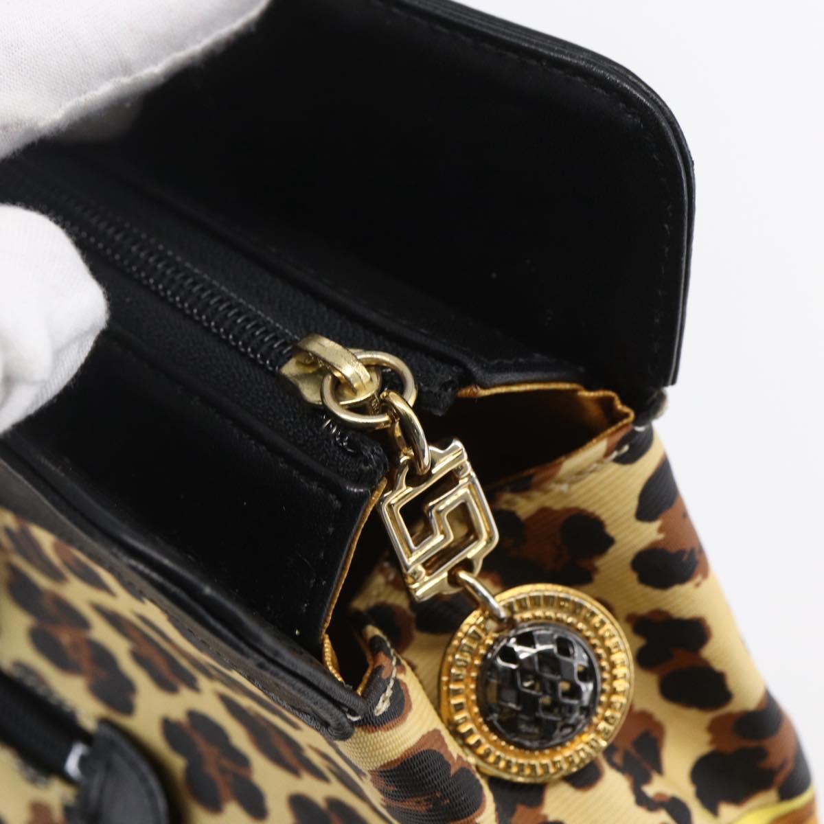 Gianni Versace Hand Bag Leather Yellow Black Auth BA8446