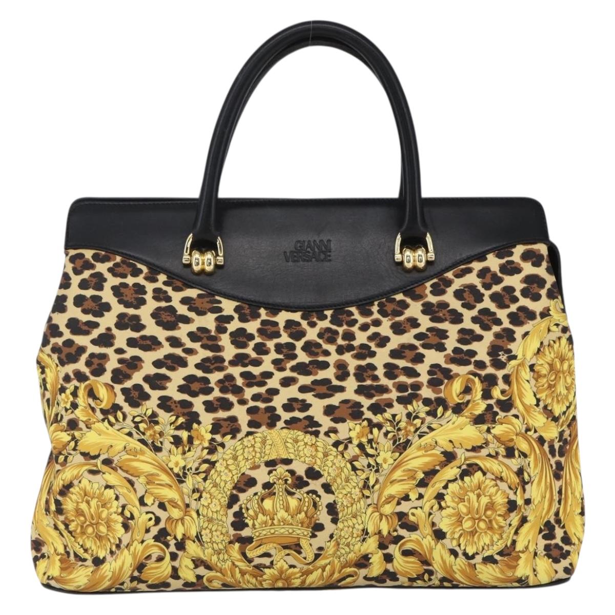 Gianni Versace Hand Bag Leather Yellow Black Auth BA8446