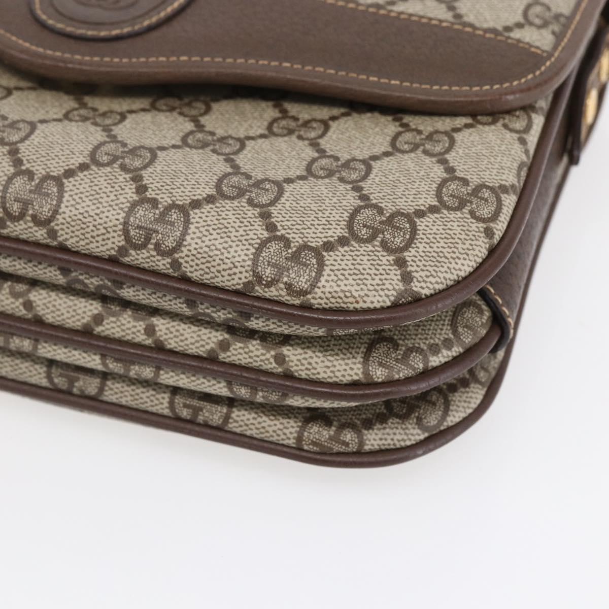 GUCCI GG Supreme Shoulder Bag PVC Beige Gold Auth BA8447