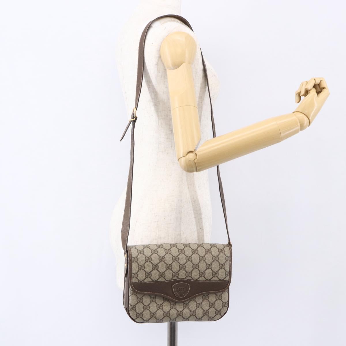GUCCI GG Supreme Shoulder Bag PVC Beige Gold Auth BA8447