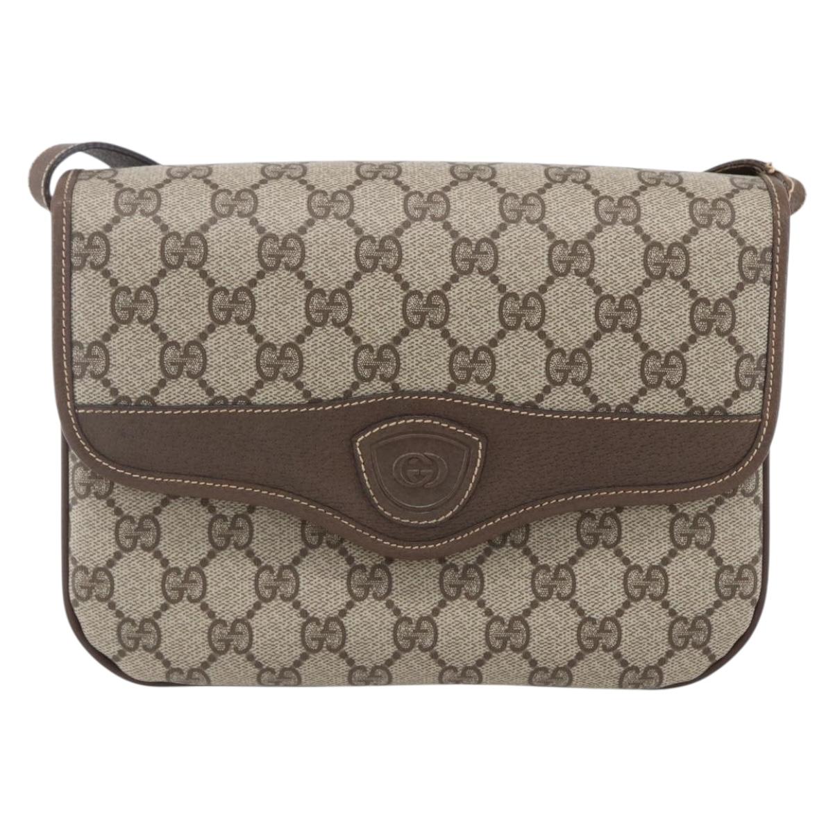 GUCCI GG Supreme Shoulder Bag PVC Beige Gold Auth BA8447