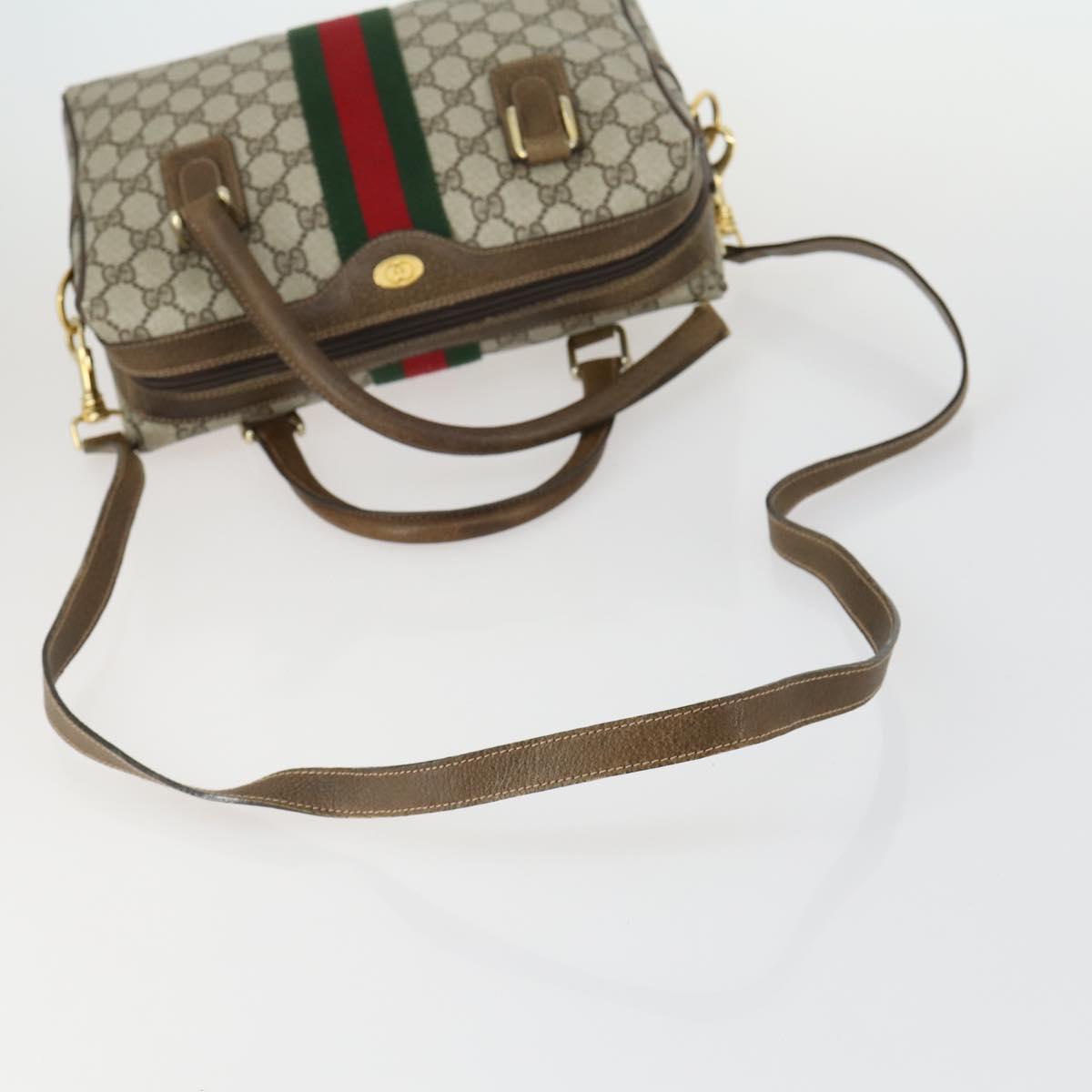 GUCCI GG Supreme Web Sherry Line Bag PVC 2way Beige Gold 67 02 3839 Auth BA8448