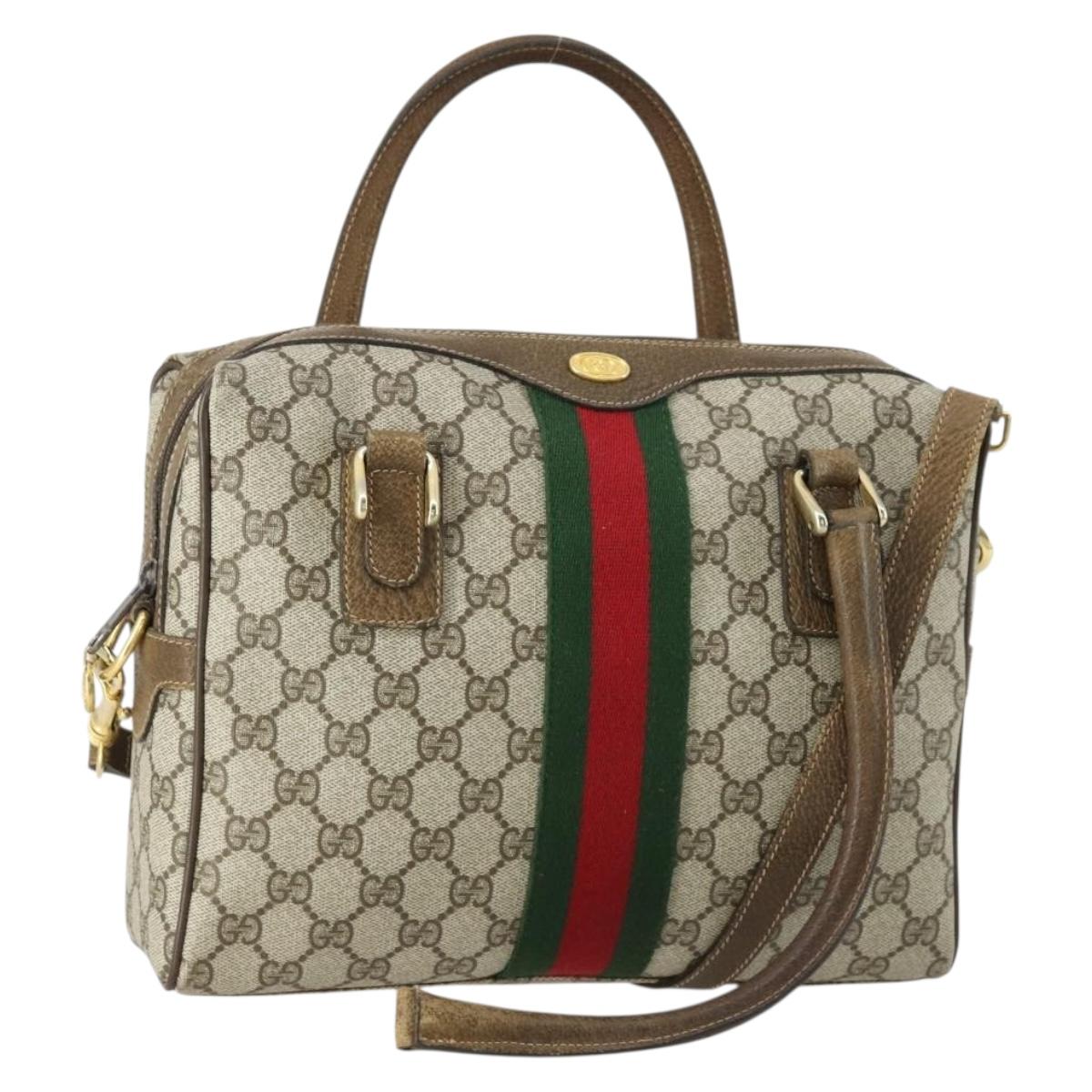 GUCCI GG Supreme Web Sherry Line Bag PVC 2way Beige Gold 67 02 3839 Auth BA8448