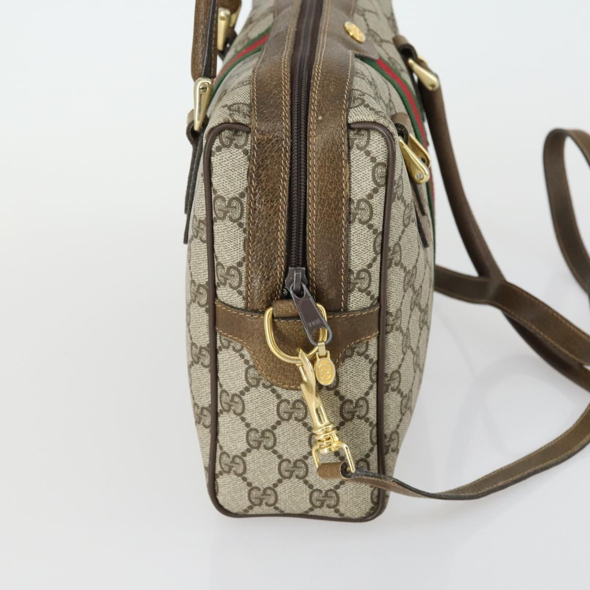 GUCCI GG Supreme Web Sherry Line Bag PVC 2way Beige Gold 67 02 3839 Auth BA8448